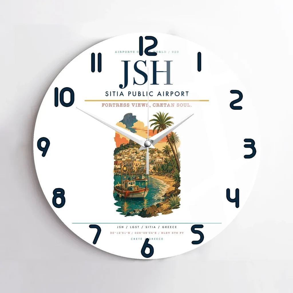 Sitia Public Airport (JSH) design on white no frame wall clock