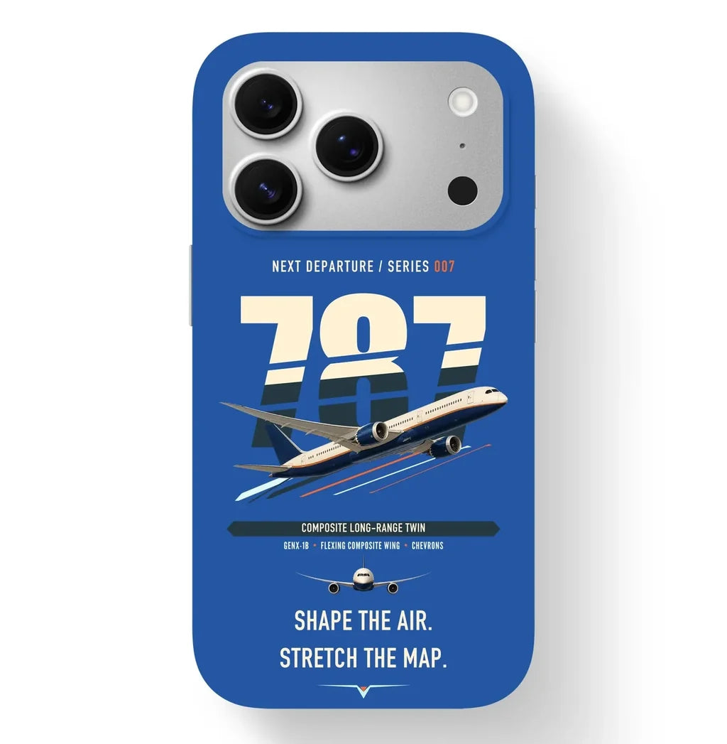 Boeing 787-9 Dreamliner design on blue magsafe iphone case