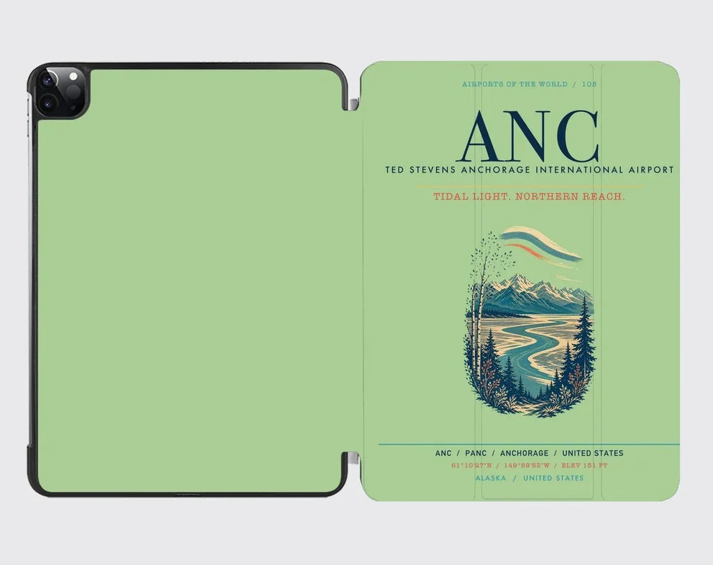Ted Stevens Anchorage International Airport (ANC) design on light green ipad tablet case
