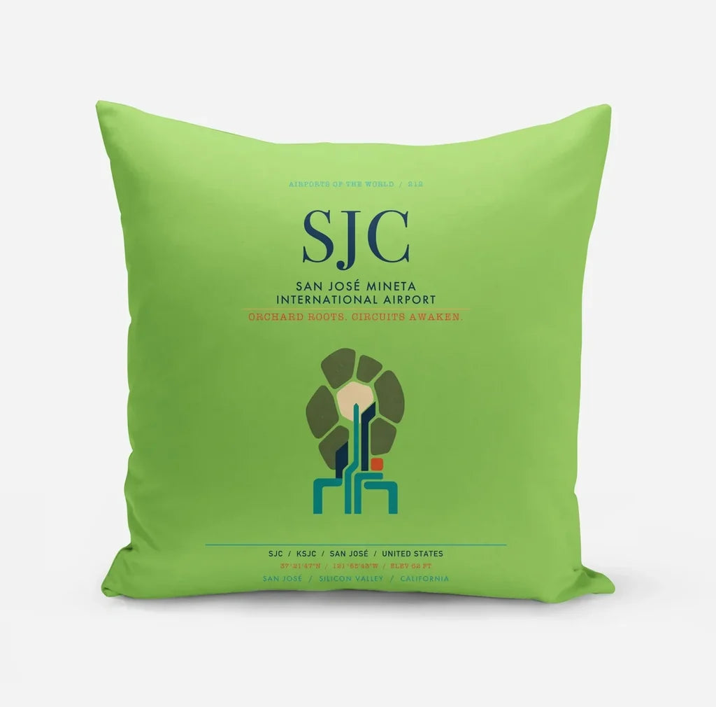 San José Mineta International Airport (SJC) design on light green pillow
