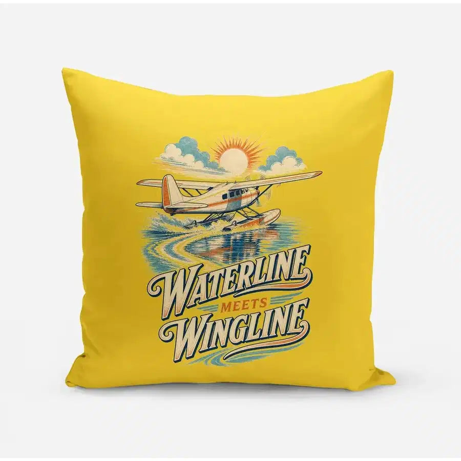 Waterline Meets Wingline design on yellow pillow