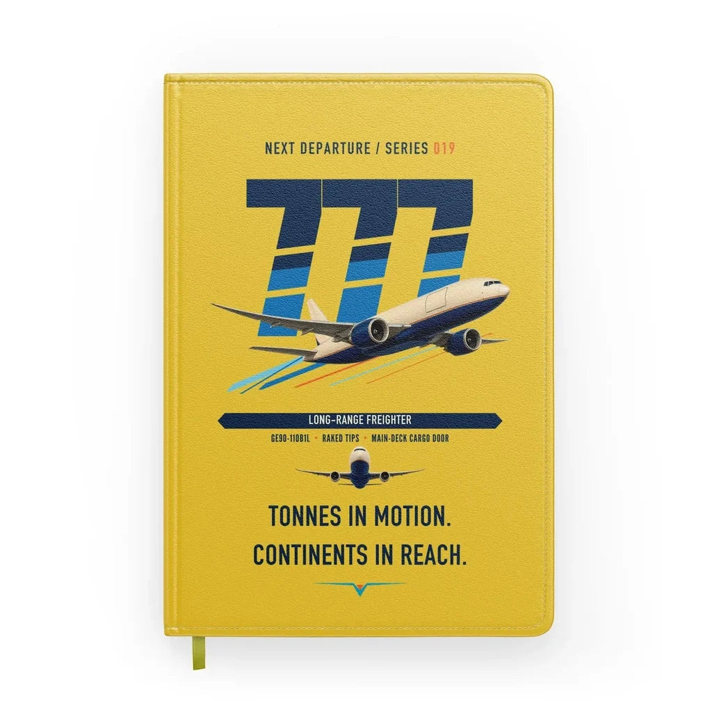 Boeing 777F design on yellow notebook