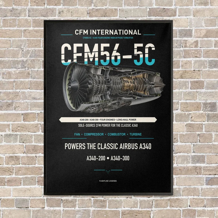 CFM56-5C vertical canvas print - framed - black background