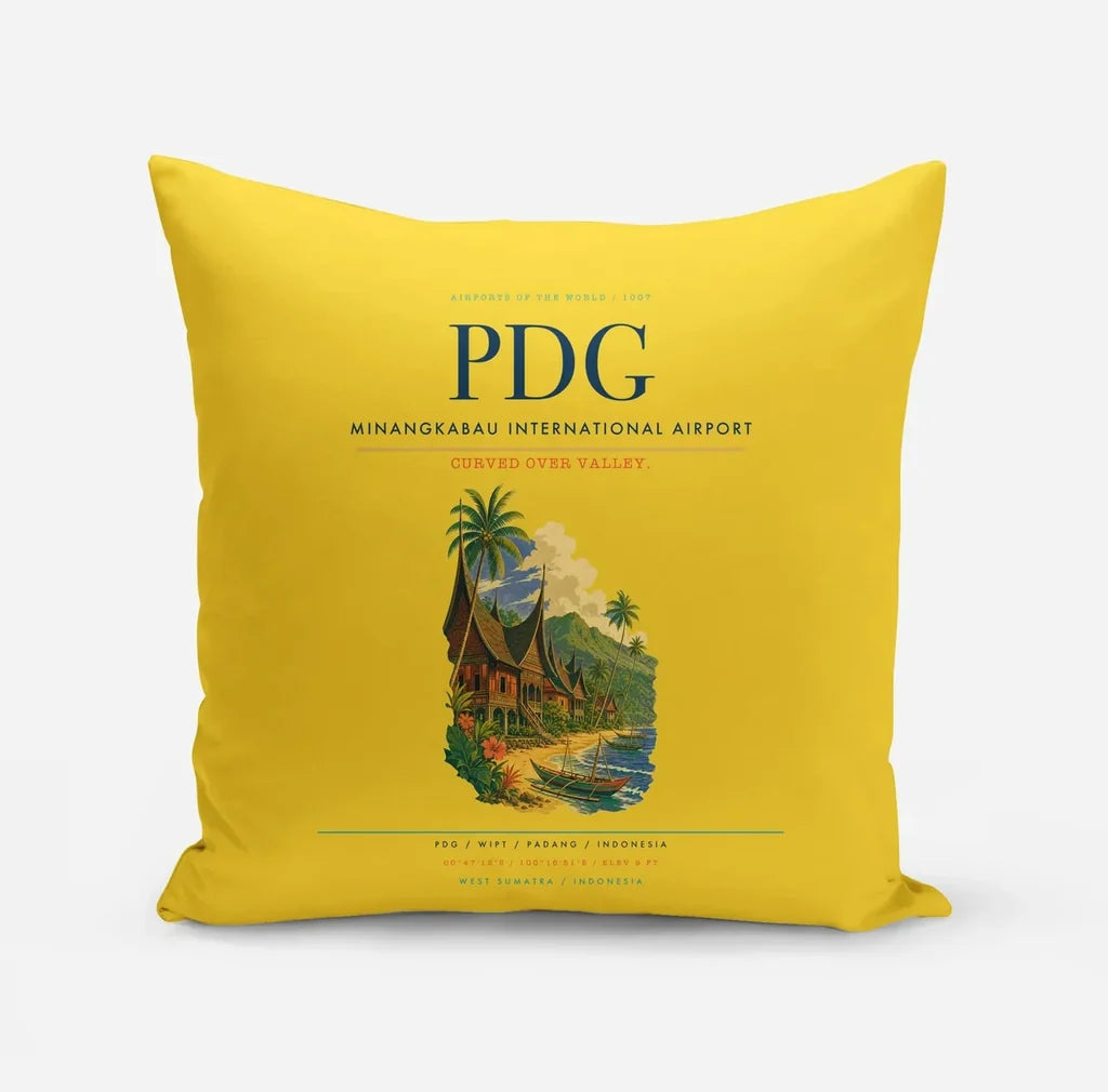 Minangkabau International Airport (PDG) design on yellow pillow