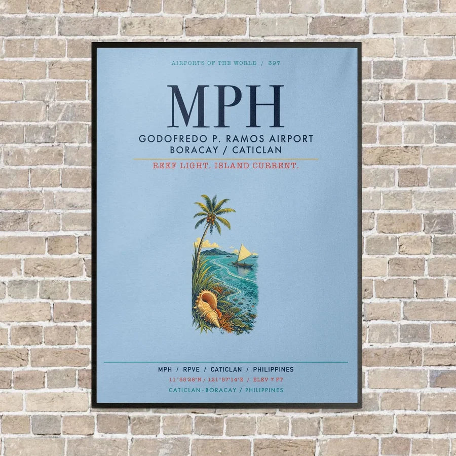 Godofredo P Ramos Airport Boracay Caticlan MPH vertical canvas print - framed - light blue background