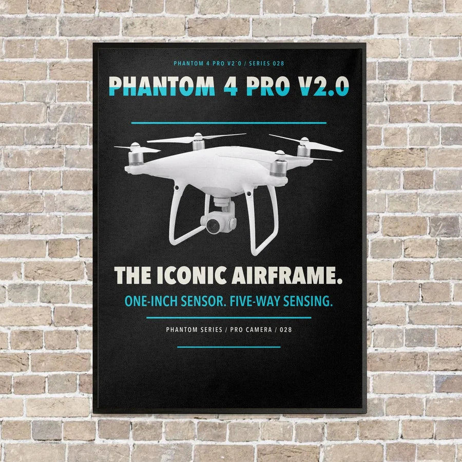 DJI Phantom 4 Pro V2.0 vertical canvas print - framed - black background