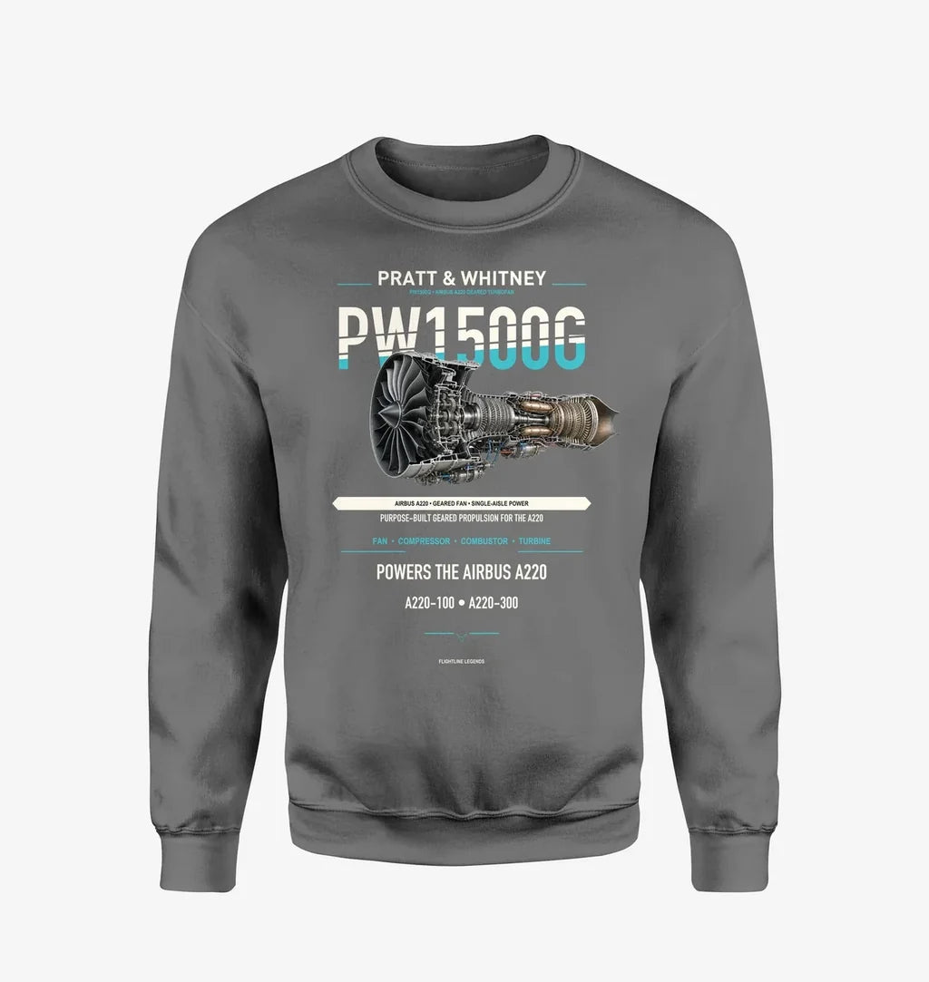 PW1500G design on gray sweatshirt
