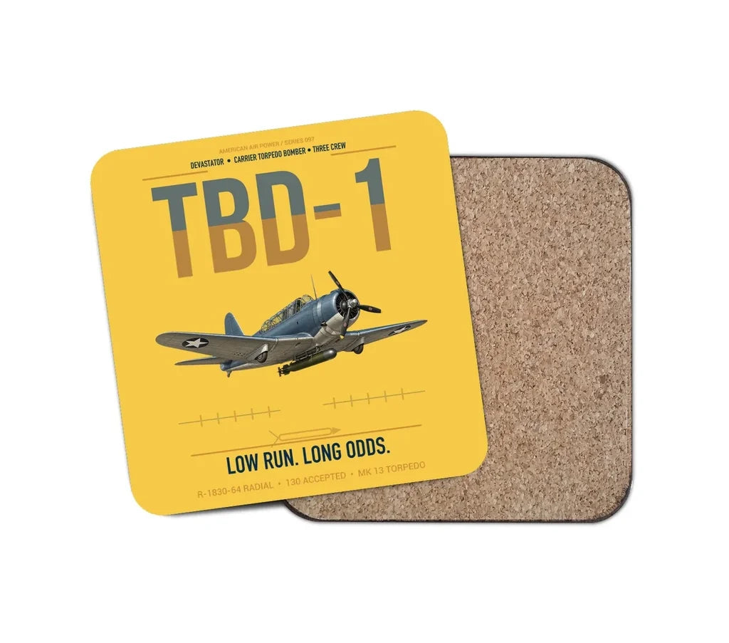 TBD-1 Devastator design on yellow 1 piece coaster