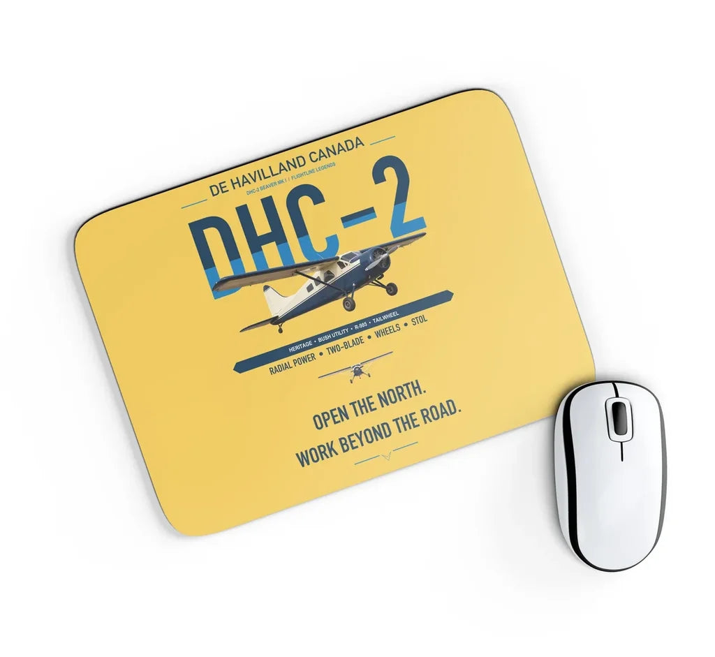 DHC-2 Beaver Mk I design on yellow rectangle mouse pad