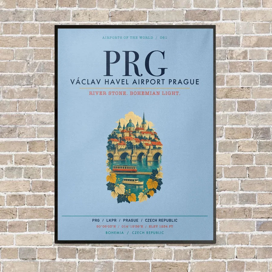 Vaclav Havel Airport Prague PRG vertical canvas print - framed - light blue background