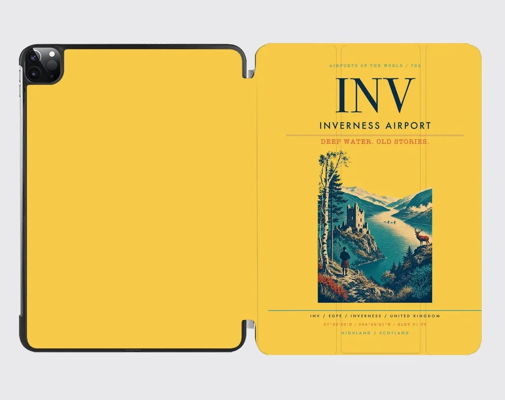 Inverness Airport (INV) design on yellow ipad tablet case