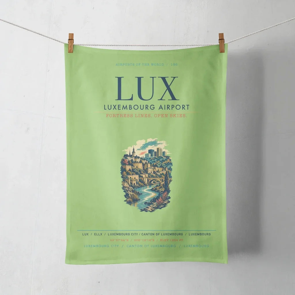 Luxembourg Airport (LUX) design on light green towel