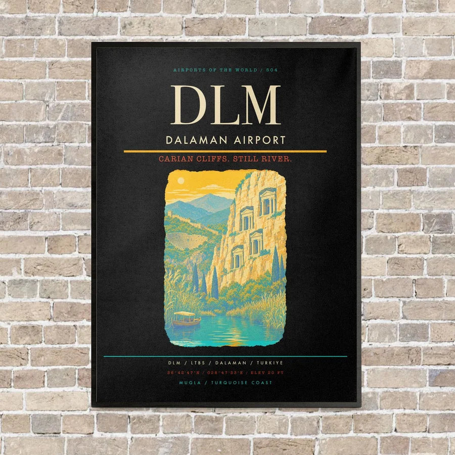 Dalaman Airport DLM vertical canvas print - framed - black background
