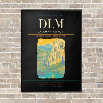 Dalaman Airport DLM vertical canvas print - framed - black background