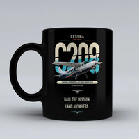 Thumbnail for Cessna 208 Caravan design on black ceramic mug, double-side print