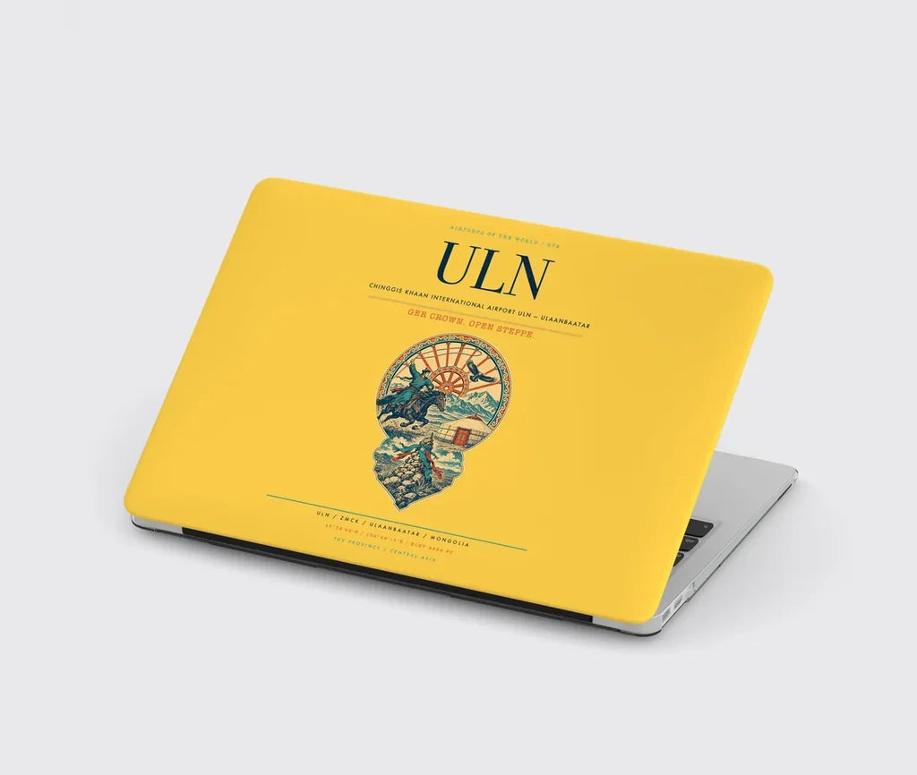 Chinggis Khaan International Airport (ULN) design on yellow MacBook case