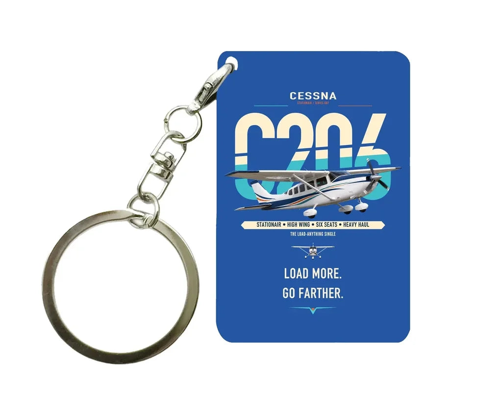 Cessna 206 Stationair design on blue designed key chain, double-side print