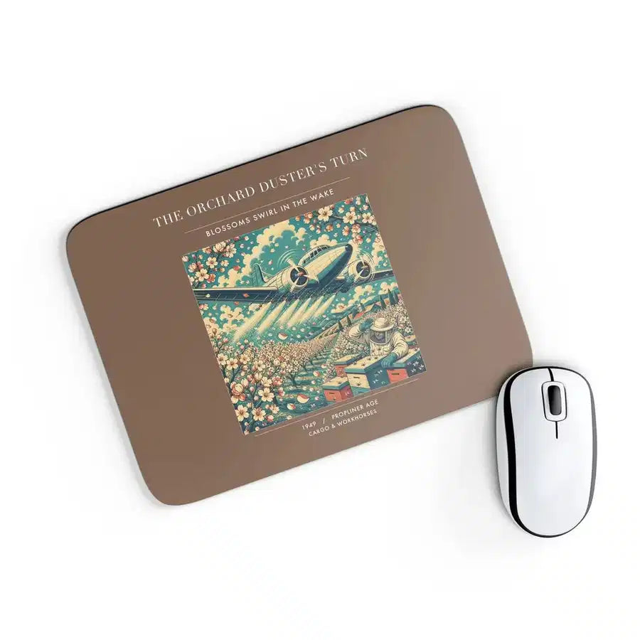 VINTAGE G4386 - The Orchard Duster's Turn - Designed Mouse Pads design on brown rectangle