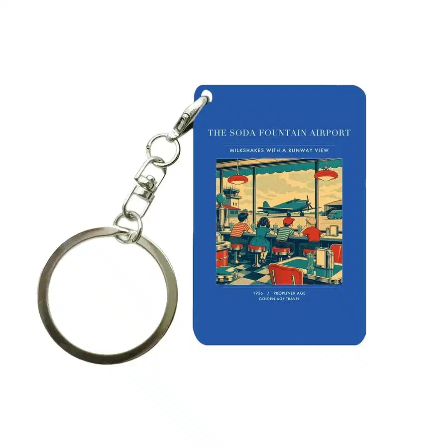 VINTAGE G4247 - The Soda Fountain Airport - Designed Key Chain design on blue