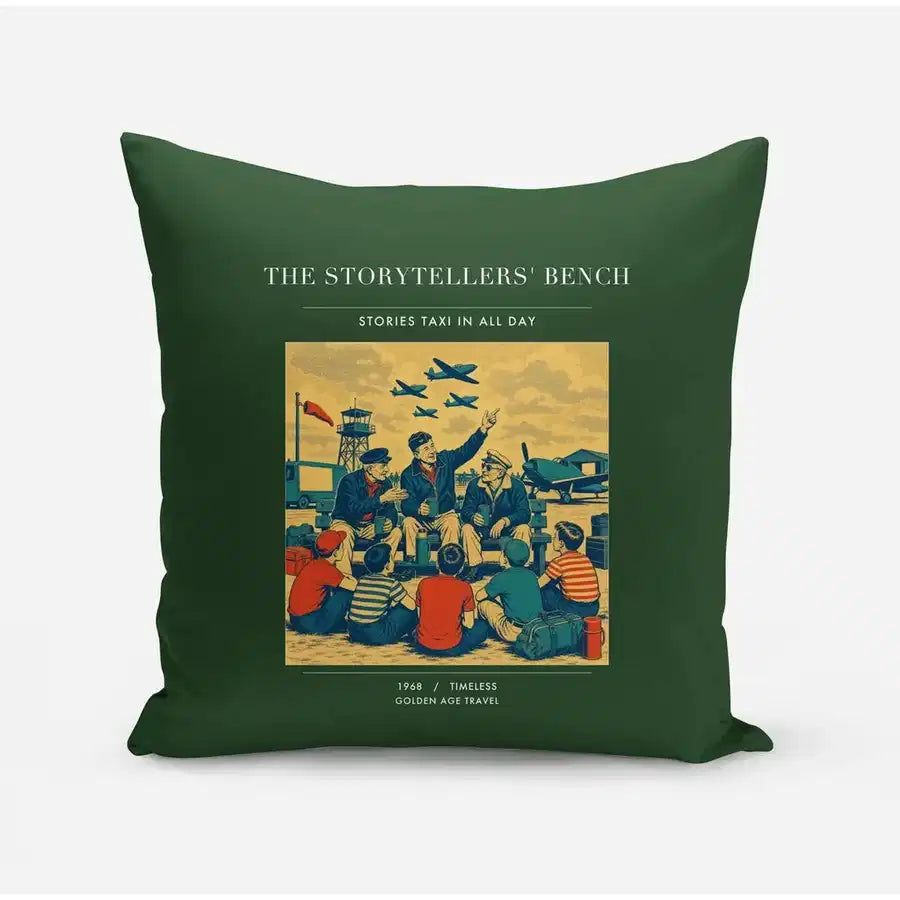 VINTAGE G4430 - The Storytellers' Bench - Designed Pillows design on darkgreen