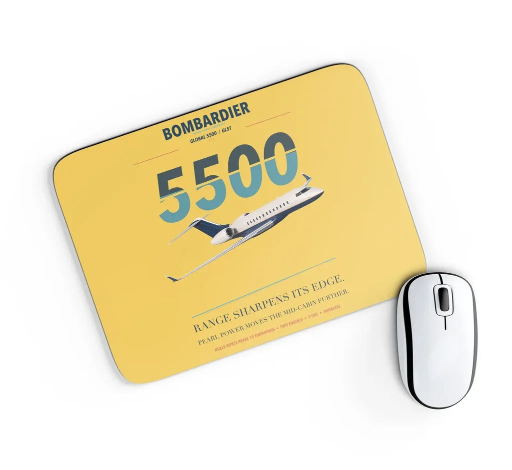 Bombardier Global 5500 design on yellow rectangle mouse pad