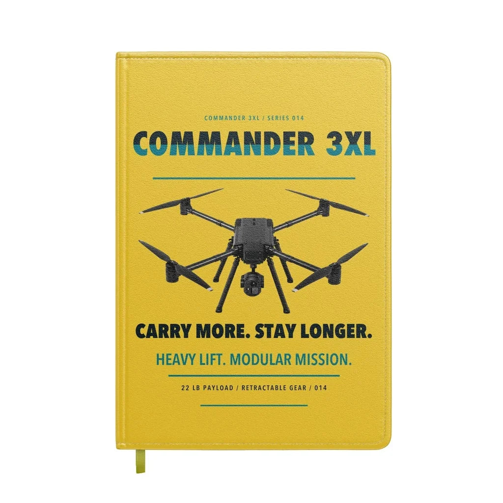 Draganfly Commander 3XL design on yellow notebook