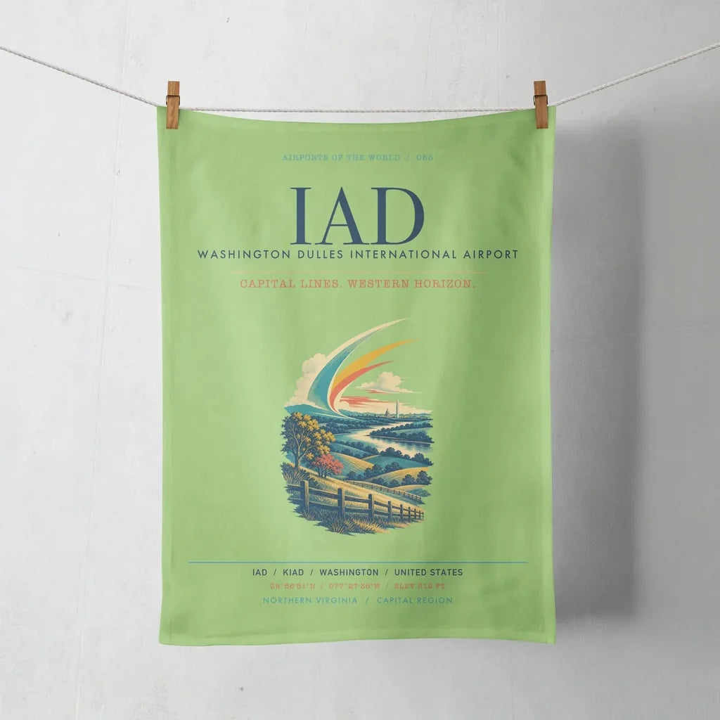 Washington Dulles International Airport (IAD) design on light green towel