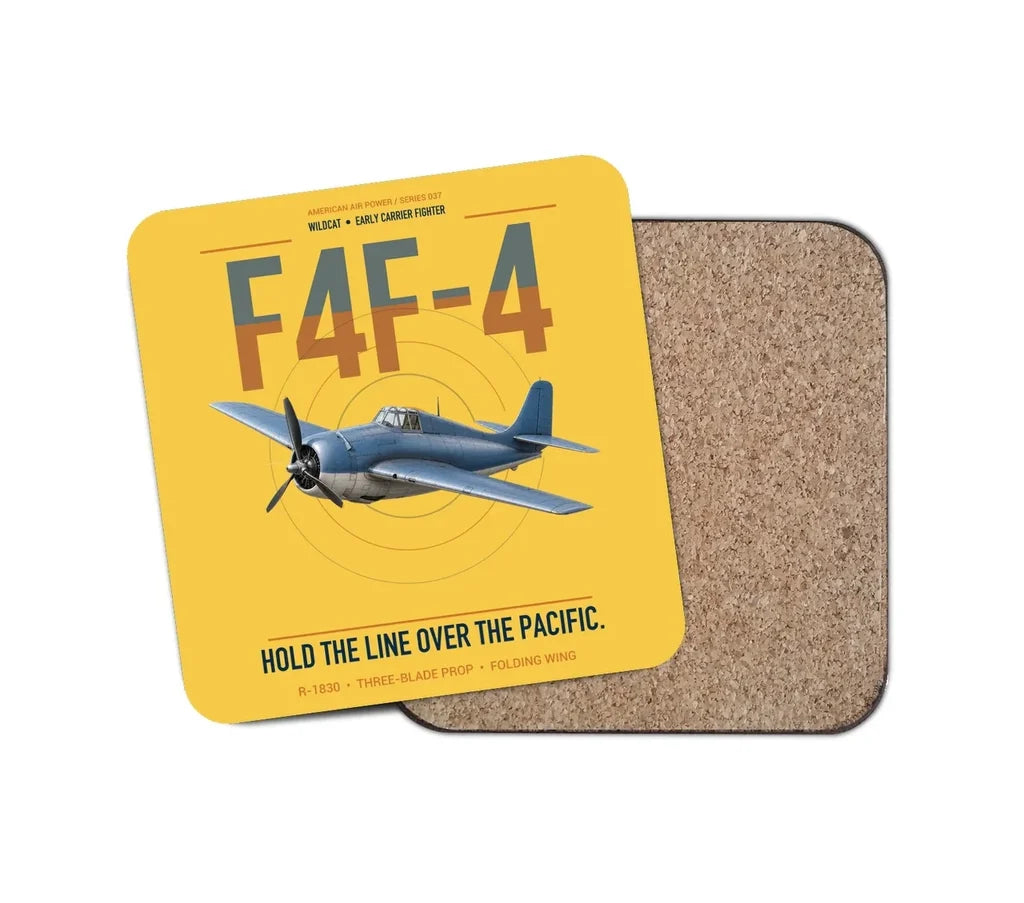 F4F-4 Wildcat design on yellow 1 piece coaster
