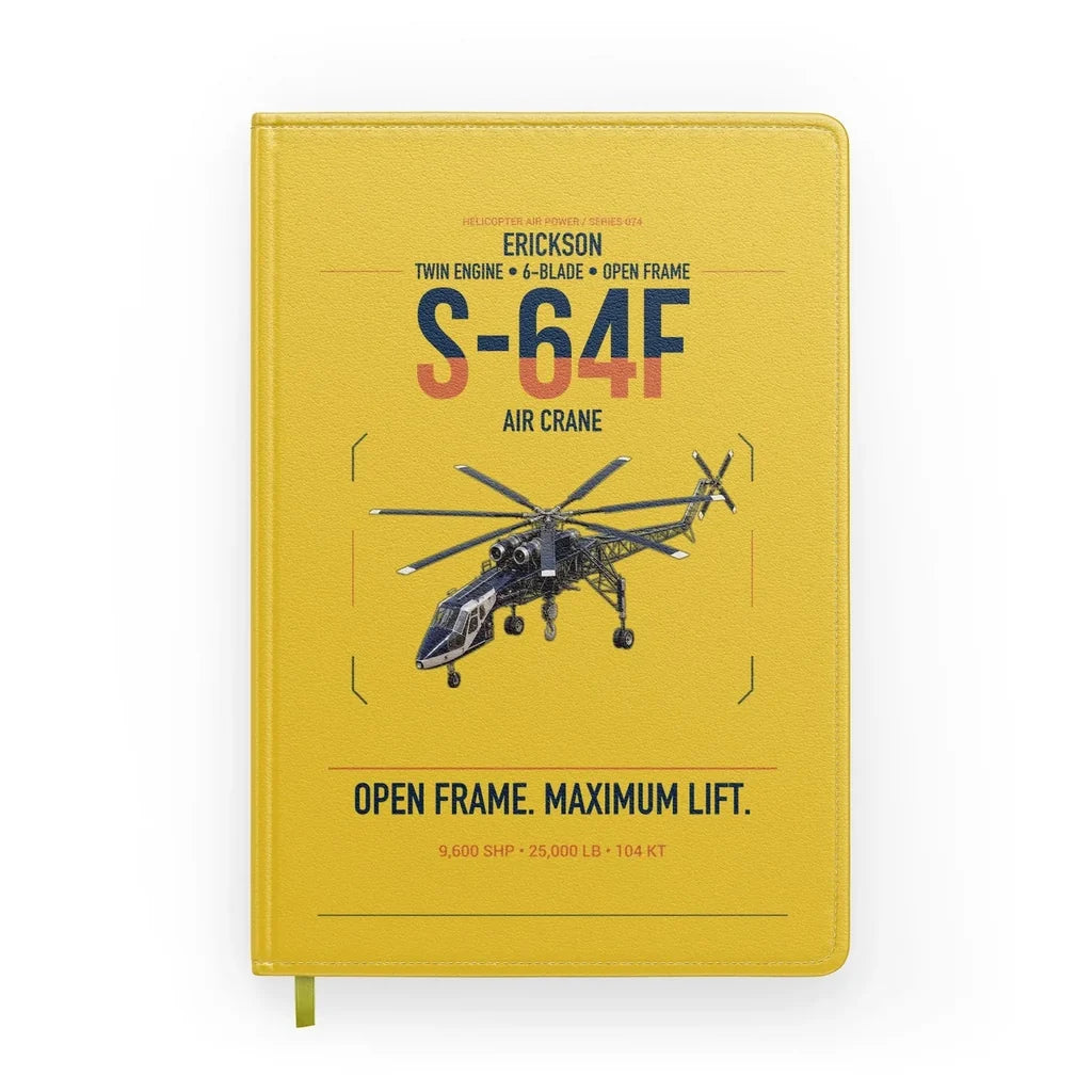 Erickson S-64F Air Crane design on yellow notebook