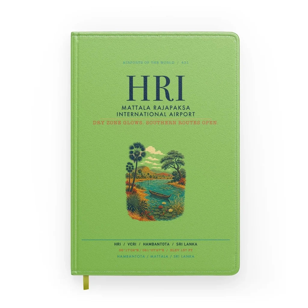 Mattala Rajapaksa International Airport (HRI) design on light green notebook