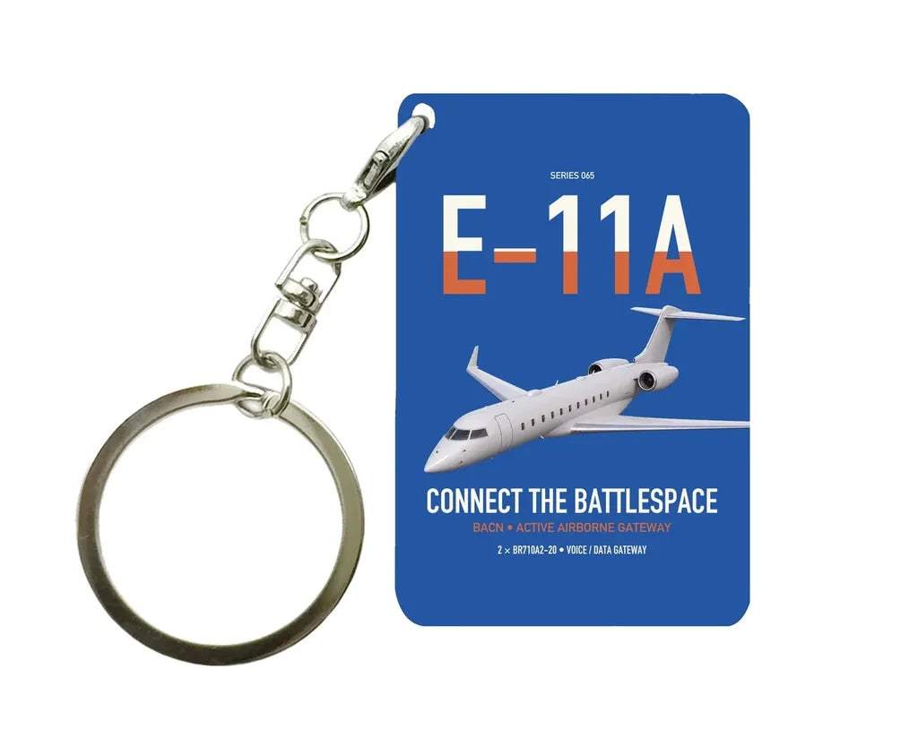 E-11A BACN design on blue designed key chain, double-side print