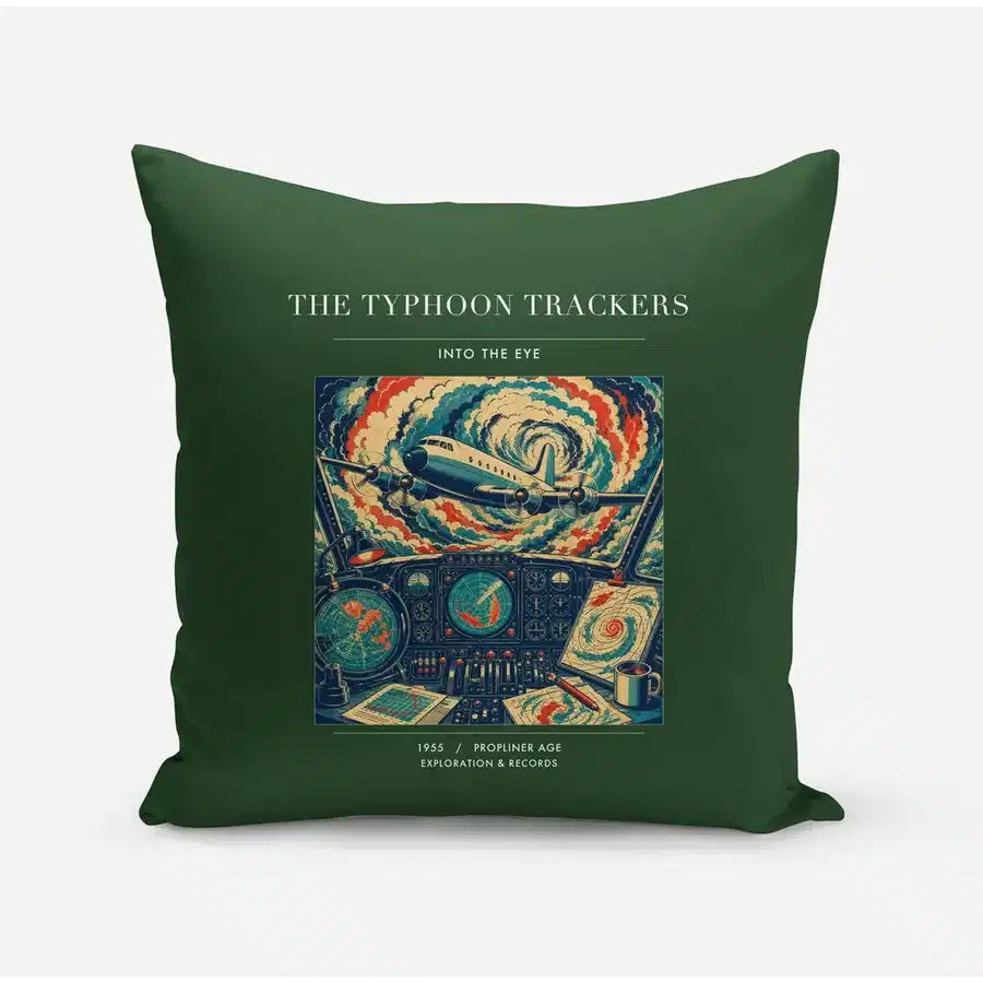 VINTAGE G4091 - The Typhoon Trackers - Designed Pillows design on darkgreen