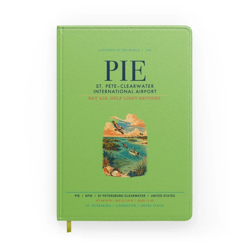 St. Pete–Clearwater International Airport (PIE) design on light green notebook