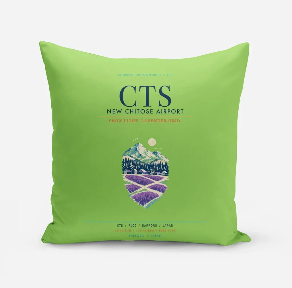 New Chitose Airport Sapporo (CTS) design on light green pillow