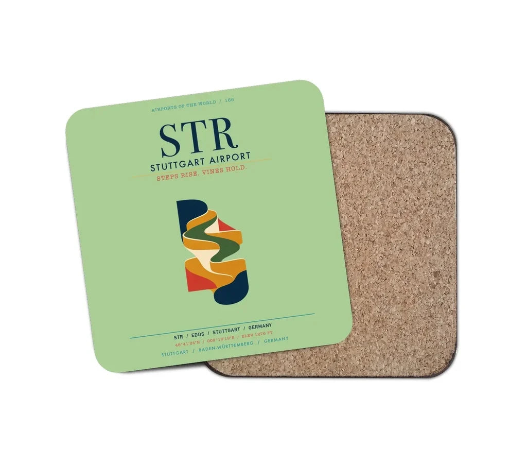 Stuttgart Airport (STR) design on light green 1 piece coaster