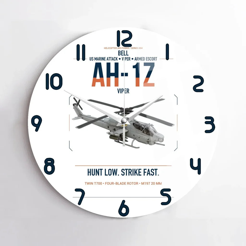 Bell AH-1Z Viper design on white no frame wall clock