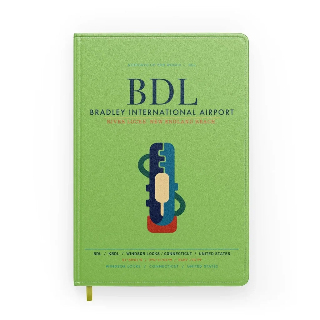 Bradley International Airport (BDL) design on light green notebook