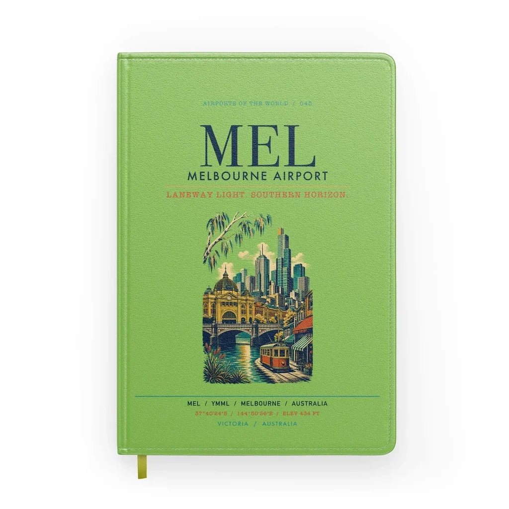 Melbourne Airport (MEL) design on light green notebook