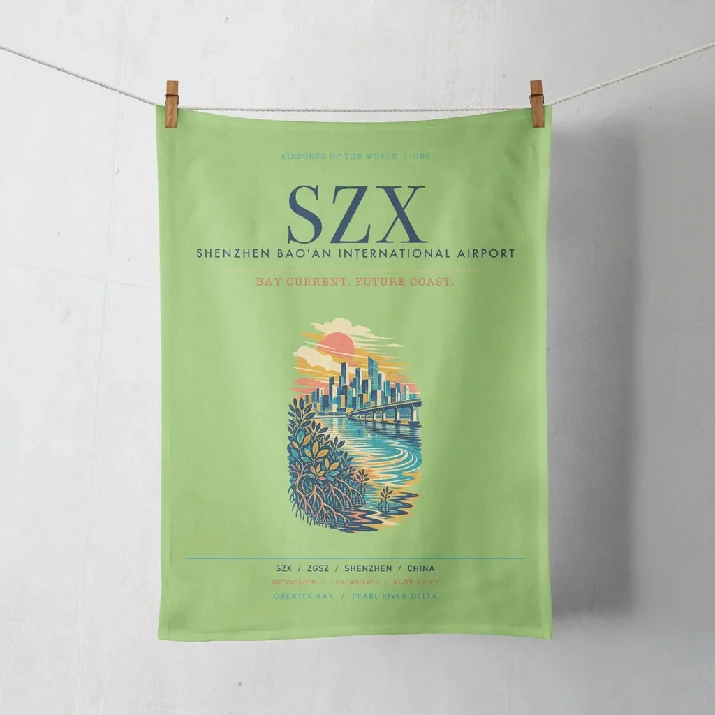 Shenzhen Bao'an International Airport (SZX) design on light green towel