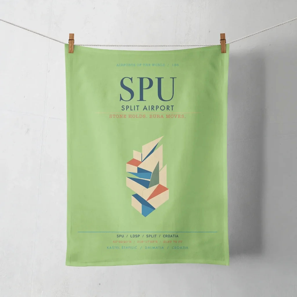 Split Airport (SPU) design on light green towel