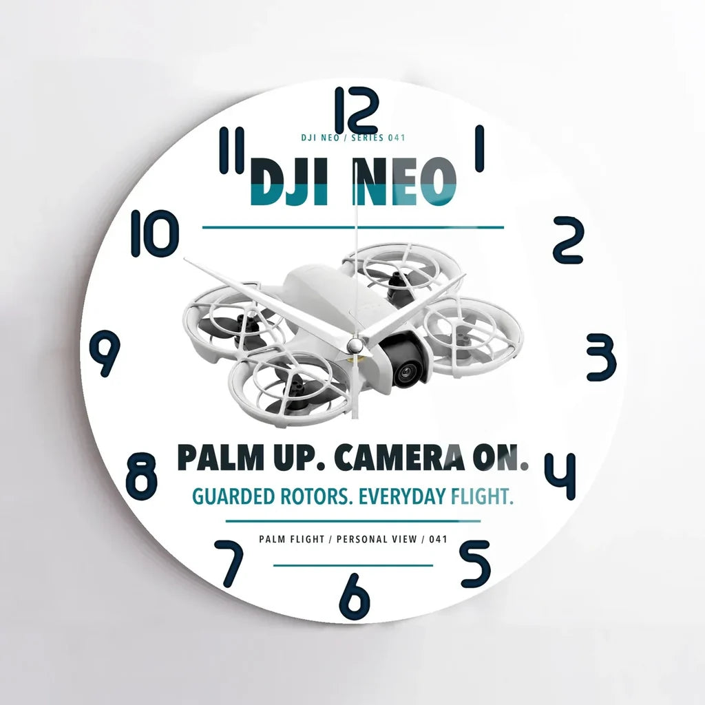 DJI Neo design on white no frame wall clock