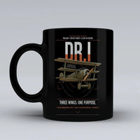 Thumbnail for Fokker Dr.I design on black ceramic mug, double-side print