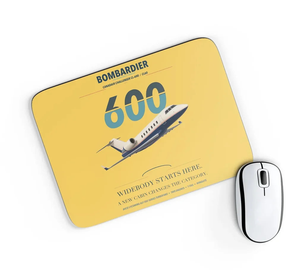 Bombardier Challenger 600 design on yellow rectangle mouse pad