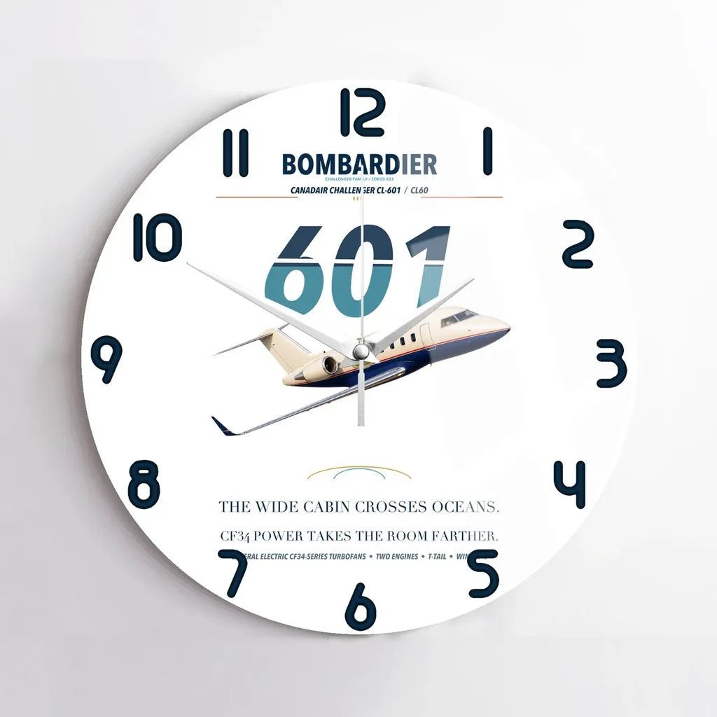 Bombardier Challenger 601 design on white no frame wall clock