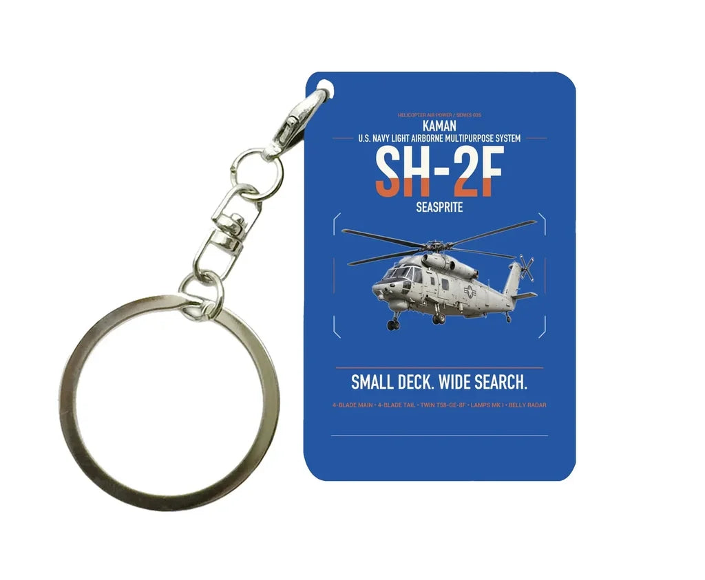 Kaman SH-2F Seasprite design on blue designed key chain, double-side print