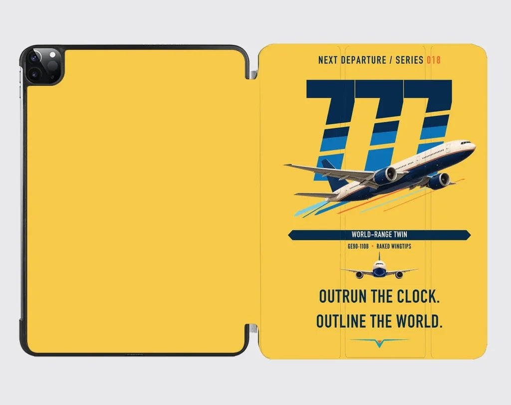Boeing 777-200LR design on yellow ipad tablet case