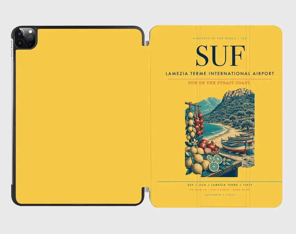 Lamezia Terme International Airport (SUF) design on yellow ipad tablet case