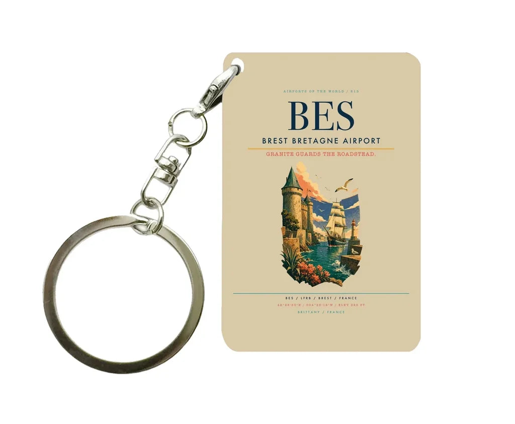 Brest Bretagne Airport (BES) design on beige key chain