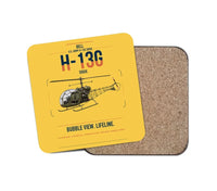 Thumbnail for Bell H-13G Sioux design on yellow 1 piece coaster