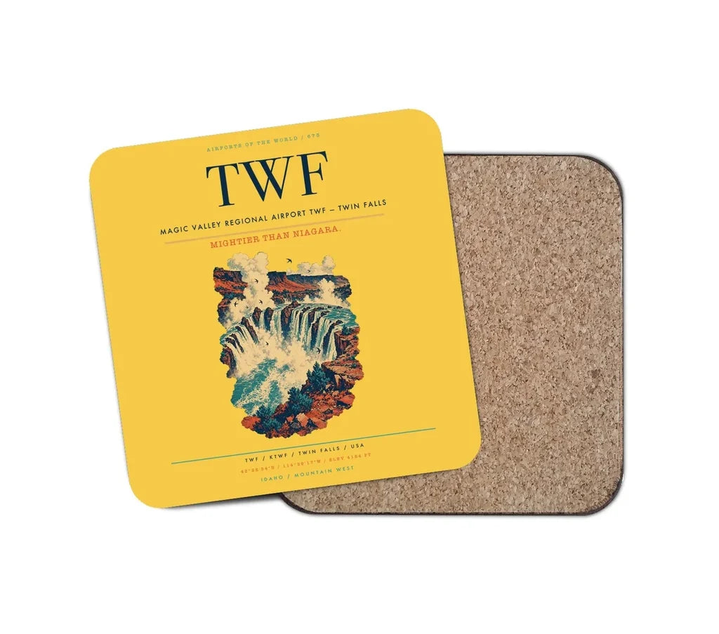 Magic Valley Regional Airport (TWF) design on yellow 1 piece coaster